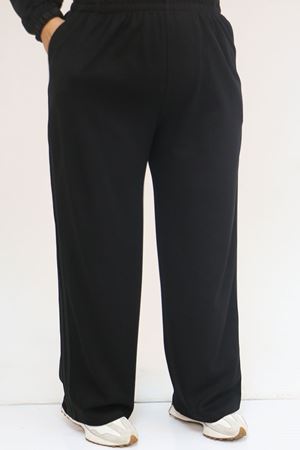 57056 Büyük Beden Renge Renk Garnili Modal Pantolonlu Takım - Siyah