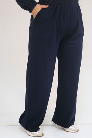 57056 Büyük Beden Renge Renk Garnili Modal Pantolonlu Takım - Lacivert