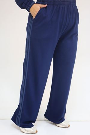 57056 Büyük Beden Renge Renk Garnili Modal Pantolonlu Takım - İndigo