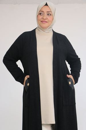 53035 Büyük Beden Cep Detaylı Mir Ceket - Siyah