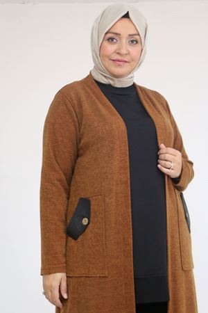 53035 Büyük Beden Cep Detaylı Mir Ceket - Taba