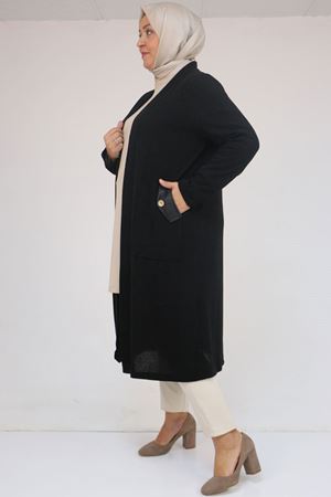 53035 Büyük Beden Cep Detaylı Mir Ceket - Siyah