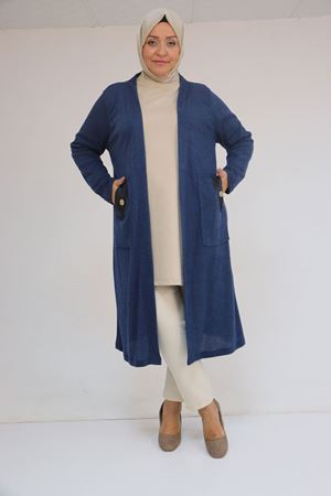 53035 Büyük Beden Cep Detaylı Mir Ceket - İndigo