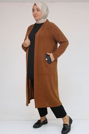 53035 Büyük Beden Cep Detaylı Mir Ceket - Taba