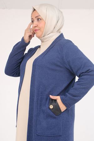 53035 Büyük Beden Cep Detaylı Mir Ceket - İndigo
