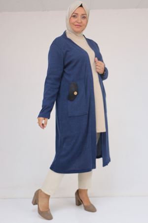 53035 Büyük Beden Cep Detaylı Mir Ceket - İndigo