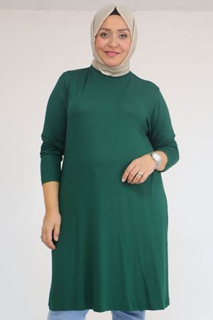 58122 Büyük Beden Basic Çilek Tunik - Zümrüt