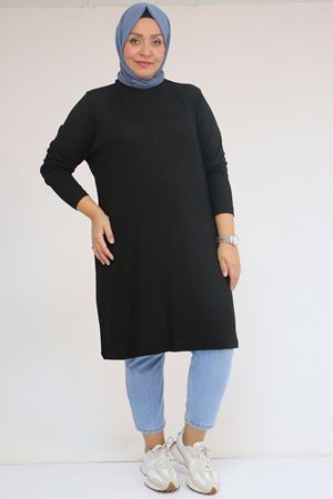 58122 Büyük Beden Basic Çilek Tunik - Siyah