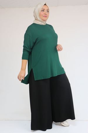 58119 Büyük Beden Yanı Yırtmaçlı Çilek Tunik - Zümrüt