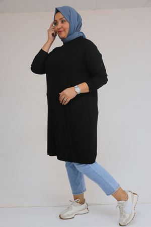 58122 Büyük Beden Basic Çilek Tunik - Siyah