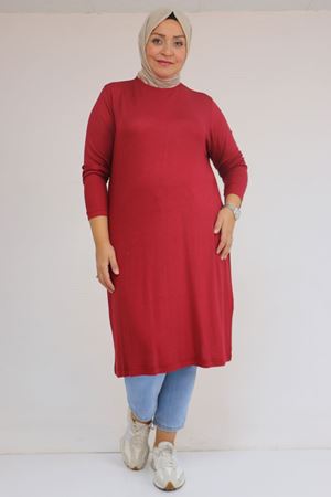 58122 Büyük Beden Basic Çilek Tunik - Bordo
