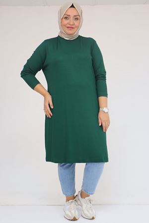 58122 Büyük Beden Basic Çilek Tunik - Zümrüt