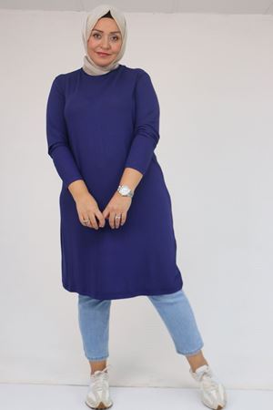 58122 Büyük Beden Basic Çilek Tunik - İndigo
