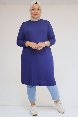 58122 Büyük Beden Basic Çilek Tunik - İndigo