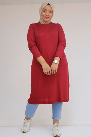 58122 Büyük Beden Basic Çilek Tunik - Bordo