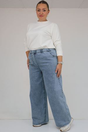 9182-8 Büyük Beden Beli Lastikli Bolpaça Pantolon - Mavi