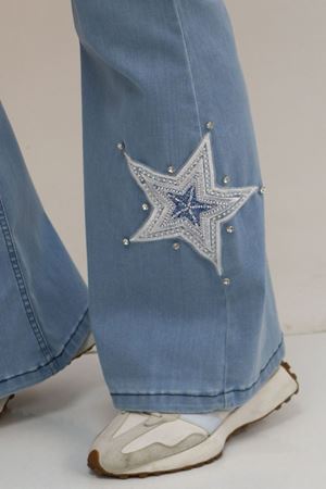 59033 Büyük Beden İspanyol Paça Aksesuar Detaylı Kot Pantolon - Buz Mavi