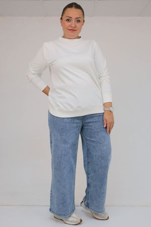 9182-8 Büyük Beden Beli Lastikli Bolpaça Pantolon - Kar Yıkama Mavi