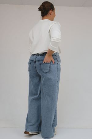 9182-8 Büyük Beden Beli Lastikli Bolpaça Pantolon - Mavi