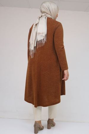 58147 Büyük Beden Mevlana Kesim Mir Tunik - Taba