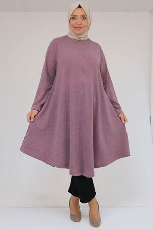 58147 Büyük Beden Mevlana Kesim Mir Tunik - Gül Kurusu