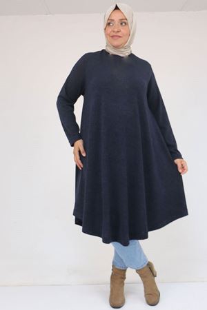 58147 Büyük Beden Mevlana Kesim Mir Tunik - Lacivert