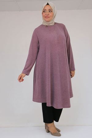 58147 Büyük Beden Mevlana Kesim Mir Tunik - Gül Kurusu