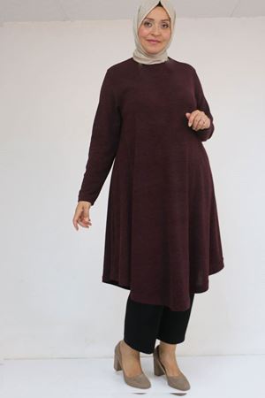 58147 Büyük Beden Mevlana Kesim Mir Tunik - Mürdüm