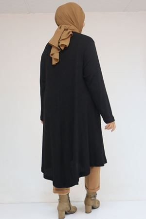 58147 Büyük Beden Mevlana Kesim Mir Tunik - Siyah