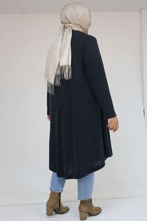 58147 Büyük Beden Mevlana Kesim Mir Tunik - Lacivert