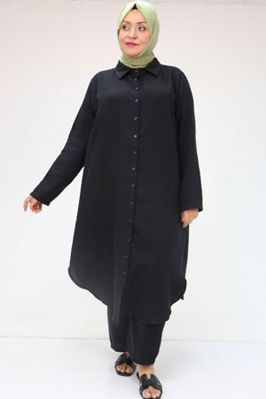 57047  Büyük Beden Müslin Pantolonlu Takım - Siyah