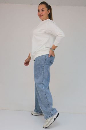 59034 Büyük Beden Bolpaça Taş Detaylı Kot Pantolon - Mavi