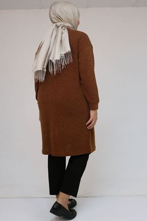 58148 Büyük Beden Düşük Kollu Mir Tunik - Taba