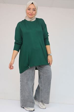 58121 Büyük Beden Yanları Biyeli Çilek Tunik - Zümrüt