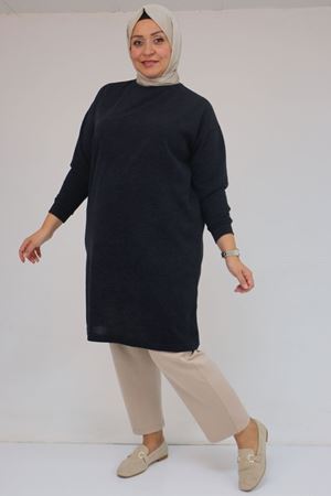 58148 Büyük Beden Düşük Kollu Mir Tunik - Lacivert