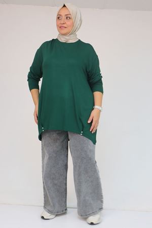 58121 Büyük Beden Yanları Biyeli Çilek Tunik - Zümrüt