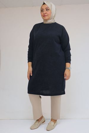 58148 Büyük Beden Düşük Kollu Mir Tunik - Lacivert
