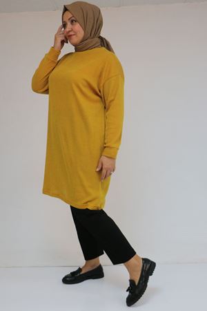 58148 Büyük Beden Düşük Kollu Mir Tunik - Hardal