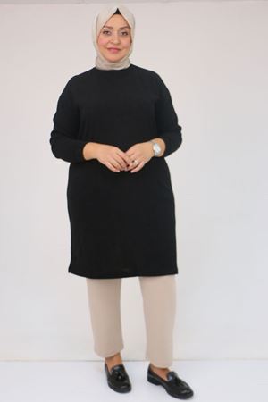 58148 Büyük Beden Düşük Kollu Mir Tunik - Siyah
