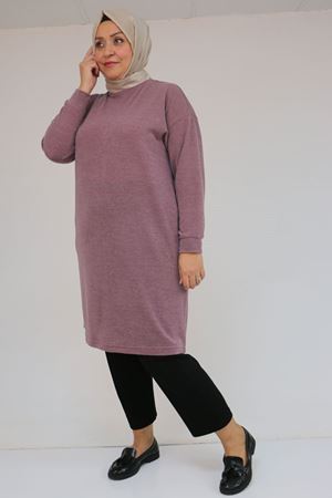 58148 Büyük Beden Düşük Kollu Mir Tunik - Gül Kurusu