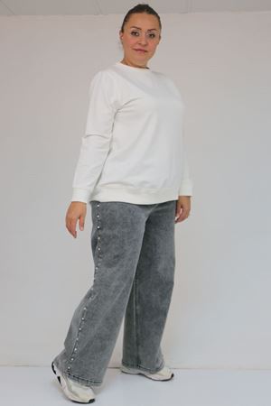 59034 Büyük Beden Bolpaça Taş Detaylı Kot Pantolon - Kar Yıkama Siyah