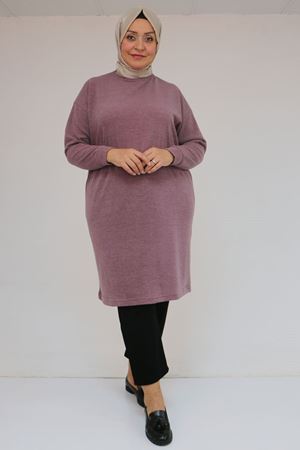 58148 Büyük Beden Düşük Kollu Mir Tunik - Gül Kurusu