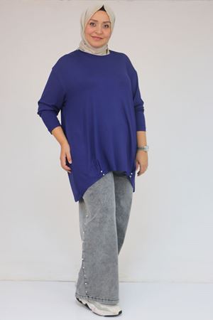 58121 Büyük Beden Yanları Biyeli Çilek Tunik - İndigo