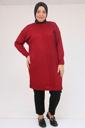 58148 Büyük Beden Düşük Kollu Mir Tunik - Bordo
