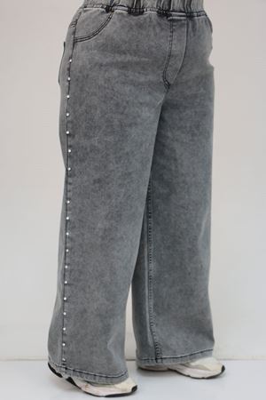 59034 Büyük Beden Bolpaça Taş Detaylı Kot Pantolon - Kar Yıkama Siyah