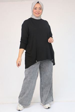 58121 Büyük Beden Yanları Biyeli Çilek Tunik - Siyah