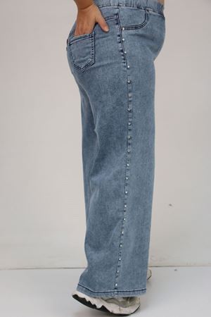 59034 Büyük Beden Bolpaça Taş Detaylı Kot Pantolon - Mavi