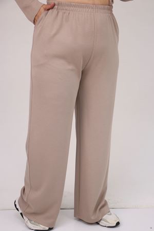 47094 Büyük Beden Boğazlı Yaka Pantolonlu Modal Takım - Vizon