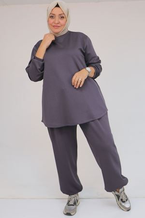 57058 Büyük Beden Pantolonlu Modal İkili Takım - Antrasit