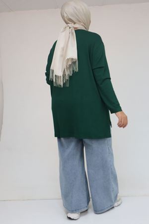 58149 Büyük Beden Taş Baskı Detaylı Çilek Tunik - Zümrüt